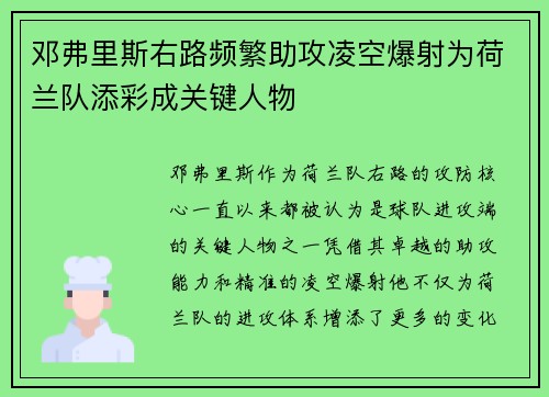 邓弗里斯右路频繁助攻凌空爆射为荷兰队添彩成关键人物