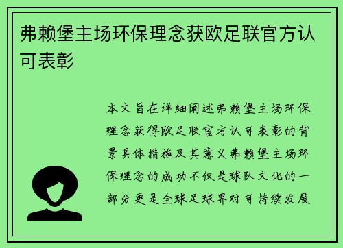 弗赖堡主场环保理念获欧足联官方认可表彰